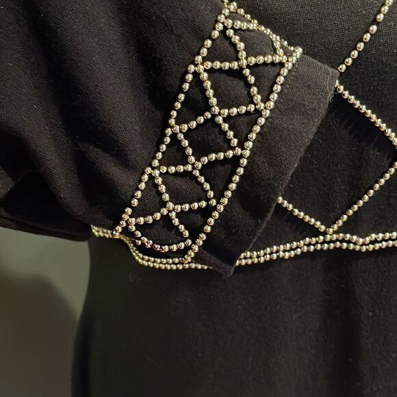 CDC gold bead diamond pattern bodice & cuffs knit maxi. Size 12. - Picture 4 of 9